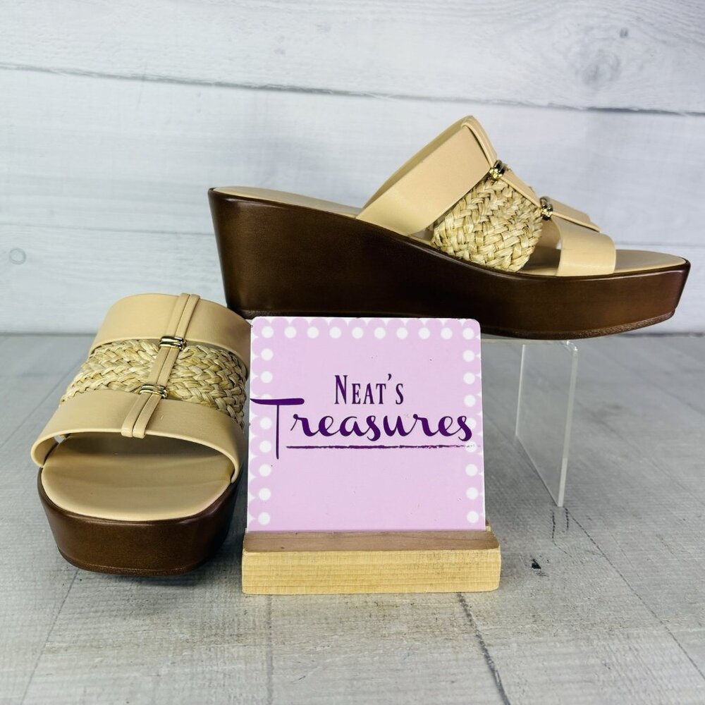 Italian Shoemaker CONTESA Beige Woven Platform Wedge Open Toe Sandals Size 7.5 M
